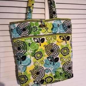 Vera Bradley fabric shoulder bag yellow/green/blue/white & black flowers 13x11x3